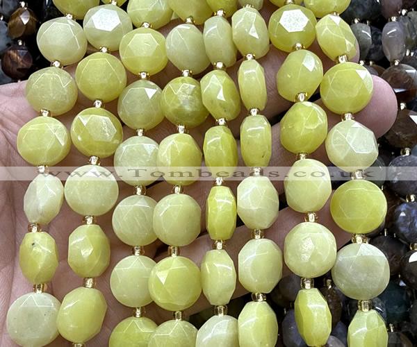 CCB2330 15 inches 12mm faceted coin lemon jade beads