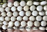 CCB2335 15 inches 12mm faceted coin white fossil jasper beads