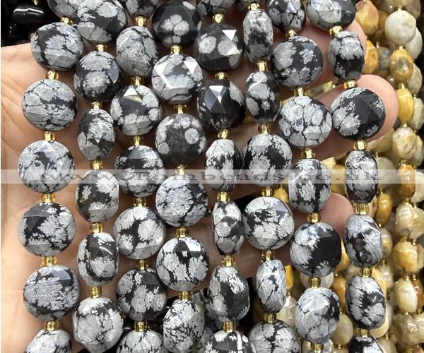 CCB2353 15 inches 12mm faceted coin snowflake obsidian beads
