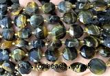 CCB2364 15 inches 12mm faceted coin yellow & blue tiger eye beads