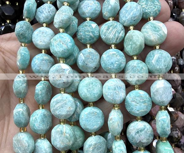 CCB2373 15 inches 12mm faceted coin amazonite gemstone beads