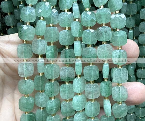 CCB2403 15 inches 10mm faceted square green strawberry quartz beads