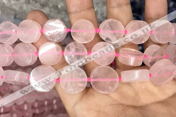 CCB502 15.5 inches 16mm coin rose quartz beads wholesale