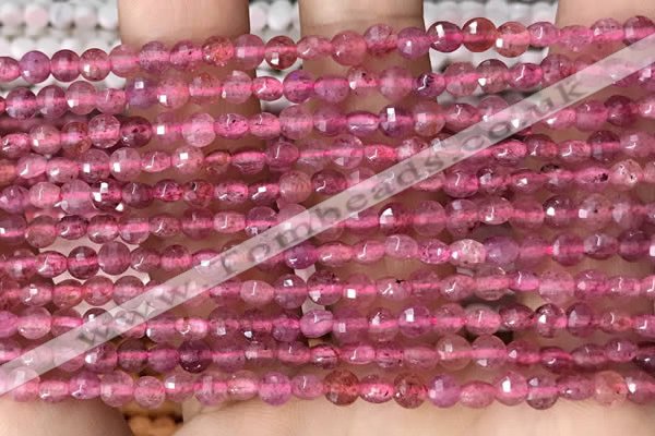 CCB532 15.5 inches 4mm faceted coin strawberry quartz beads