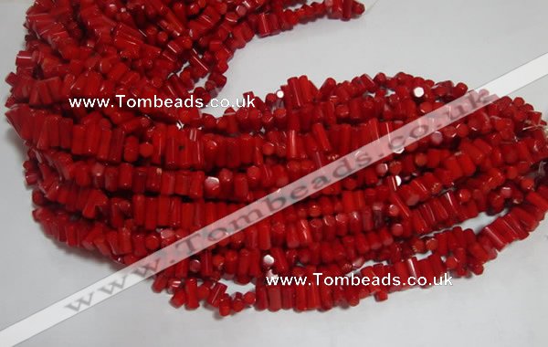 CCB54 15.5 inches 5*8mm faceted column red coral beads Wholesale