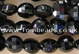 CCB549 15.5 inches 4mm faceted coin black tourmaline beads