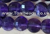 CCB601 15.5 inches 6mm faceted coin natural amethyst beads wholesale