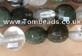 CCB604 15.5 inches 6mm faceted coin green phantom quartz beads