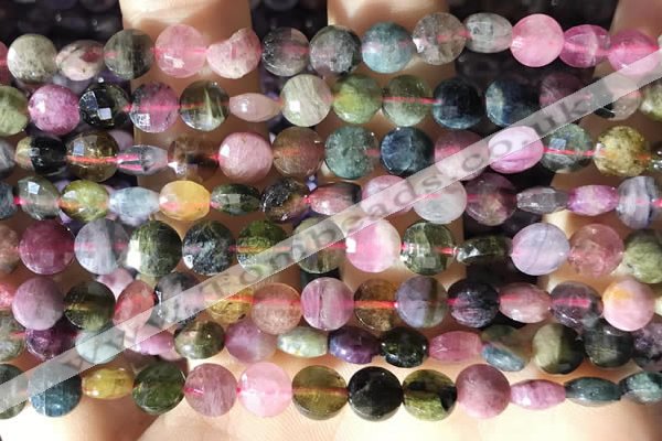 CCB617 15.5 inches 6mm faceted coin tourmaline beads wholesale