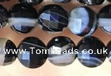 CCB631 15.5 inches 6mm faceted coin black line agate beads