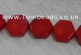 CCB64 15.5 inches 13mm hexagon red coral beads Wholesale