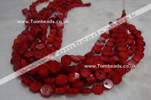 CCB64 15.5 inches 13mm hexagon red coral beads Wholesale