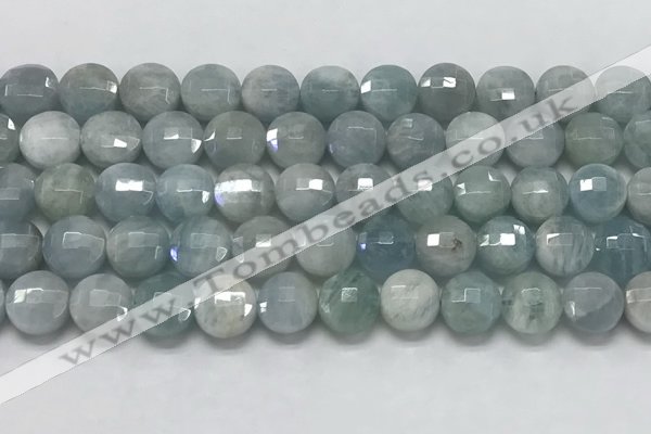 CCB680 15.5 inches 10mm faceted coin aquamarine gemstone beads