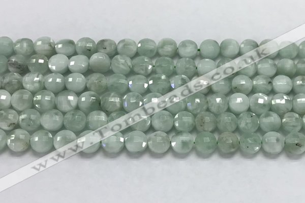 CCB708 15.5 inches 6mm faceted coin green angel skin gemstone beads