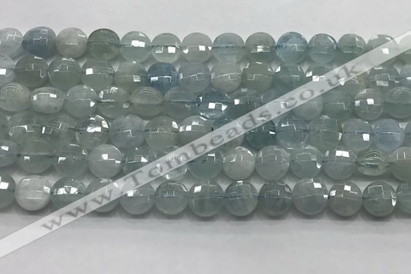 CCB720 15.5 inches 8mm faceted coin aquamarine gemstone beads