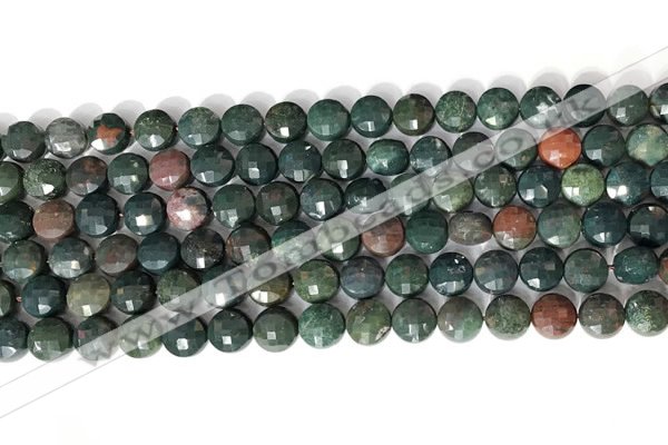 CCB750 15.5 inches 8mm faceted coin Indian bloodstone gemstone beads