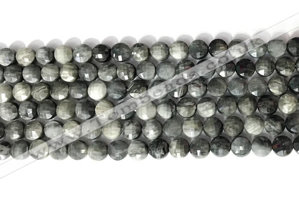 CCB765 15.5 inches 8mm faceted coin eagle eye jasper beads