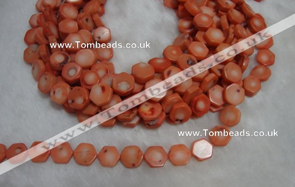CCB85 15.5 inches 13mm hexagon pink coral beads Wholesale