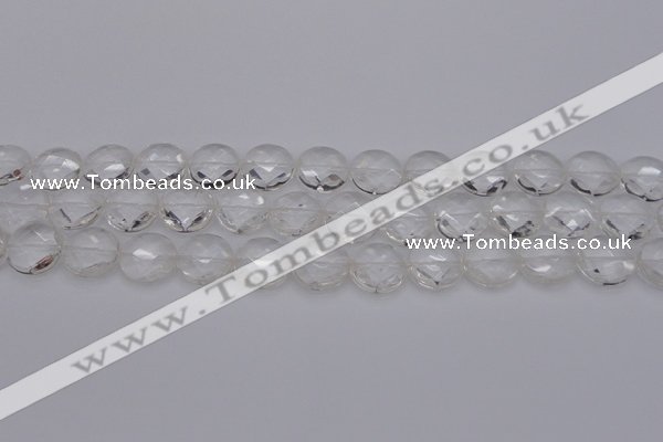 CCC504 15.5 inches 12mm faceted coin natural white crystal beads