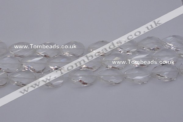 CCC522 15.5 inches 20*30mm twisted & faceted oval white crystal beads