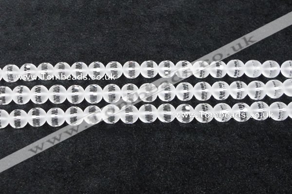 CCC614 15.5 inches 12mm faceted round matte natural white crystal beads