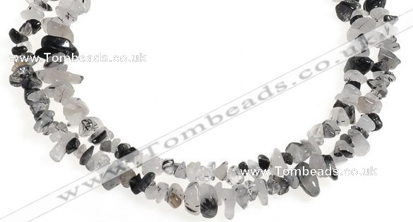 CCH08 35 inches black & white quartz rutilated chips beads