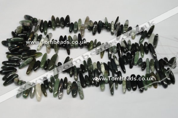 CCH343 15.5 inches 5*20mm moss agate chips gemstone beads wholesale