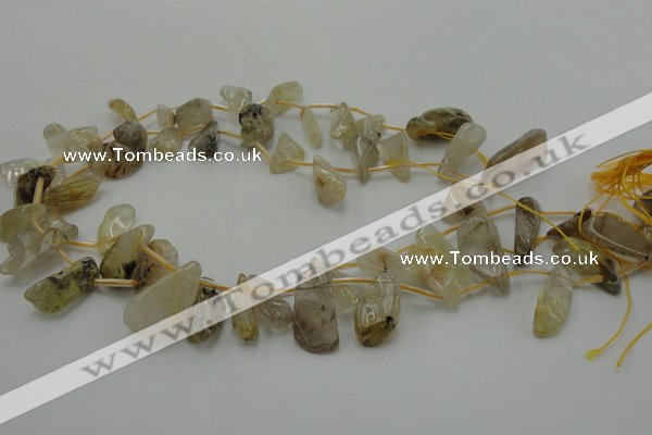 CCH403 15.5 inches 8*20mm - 10*25mm golden rutilated quartz chips beads