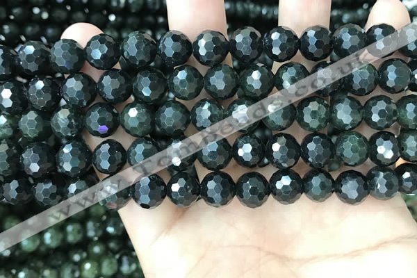 CCJ344 15.5 inches 8mm faceted round dark green jade beads