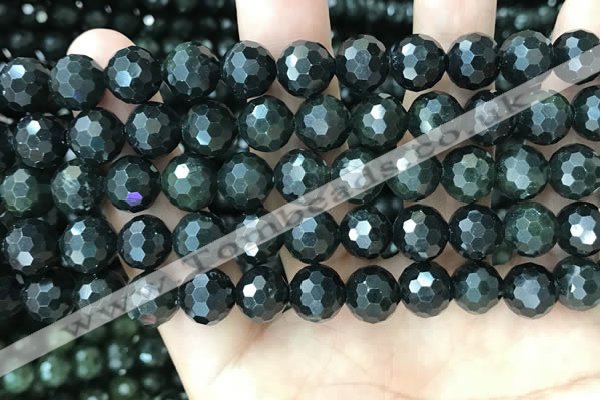 CCJ345 15.5 inches 10mm faceted round dark green jade beads