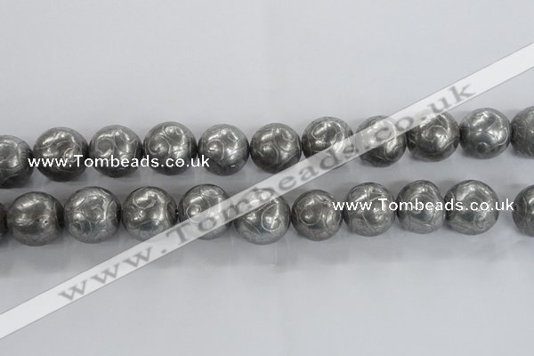 CCJ355 15.5 inches 25mm carved round plated China jade beads