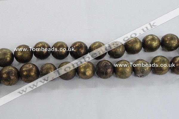 CCJ356 15.5 inches 25mm carved round plated China jade beads