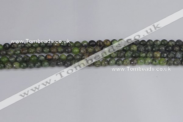 CCJ420 15.5 inches 4mm faceted round dendritic green jade beads