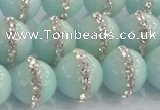 CCN4613 15.5 inches 12mm round candy jade with rhinestone beads