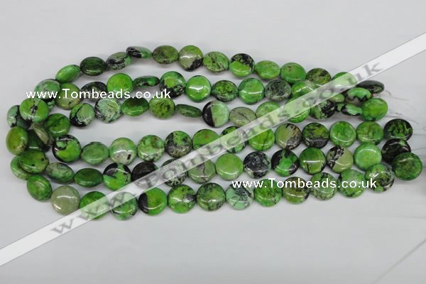 CCO133 15.5 inches 14mm flat round dyed natural chrysotine beads