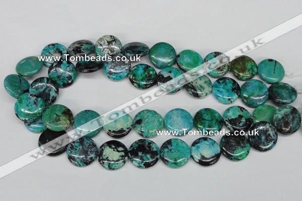 CCO154 15.5 inches 20mm flat round dyed natural chrysotine beads