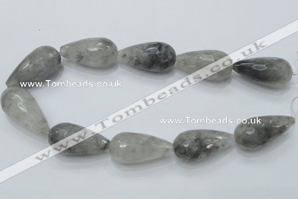 CCQ113 15.5 inches 20*40mm faceted teardrop cloudy quartz beads