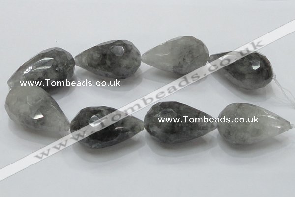 CCQ114 15.5 inches 30*50mm faceted teardrop cloudy quartz beads