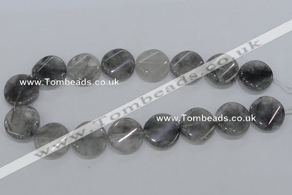 CCQ130 15.5 inches 25mm twisted coin cloudy quartz beads wholesale