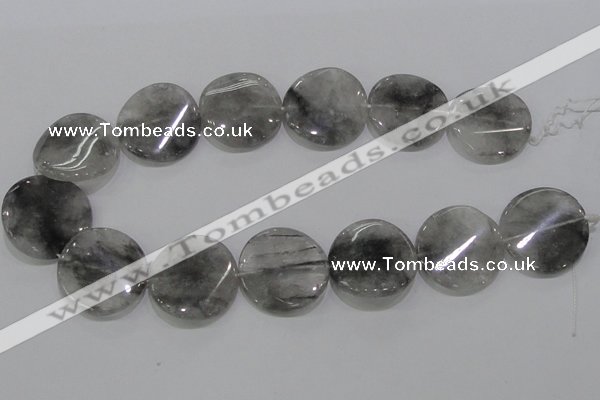 CCQ131 15.5 inches 30mm twisted coin cloudy quartz beads wholesale