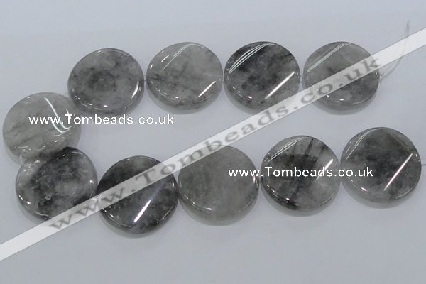 CCQ132 15.5 inches 40mm twisted coin cloudy quartz beads wholesale