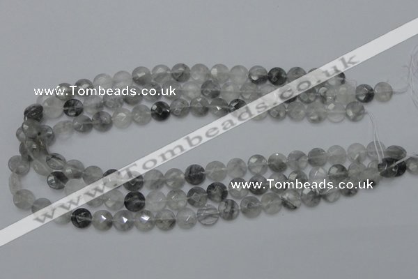 CCQ134 15.5 inches 10mm faceted coin cloudy quartz beads wholesale