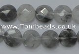 CCQ135 15.5 inches 12mm faceted coin cloudy quartz beads wholesale