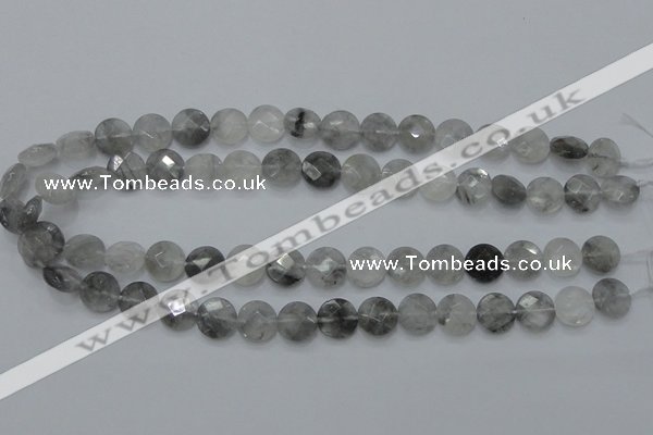 CCQ135 15.5 inches 12mm faceted coin cloudy quartz beads wholesale