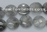 CCQ136 15.5 inches 15mm faceted coin cloudy quartz beads wholesale