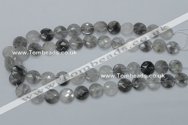 CCQ136 15.5 inches 15mm faceted coin cloudy quartz beads wholesale