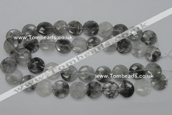 CCQ137 15.5 inches 20mm faceted coin cloudy quartz beads wholesale