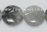 CCQ138 15.5 inches 25mm faceted coin cloudy quartz beads wholesale