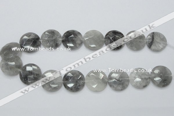 CCQ138 15.5 inches 25mm faceted coin cloudy quartz beads wholesale