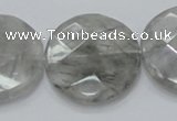 CCQ139 15.5 inches 30mm faceted coin cloudy quartz beads wholesale